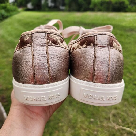 Michael Kors Women's City Signature Sneakers Tan Brown MK Print Lace Up Size 8.5 - Picture 3 of 12